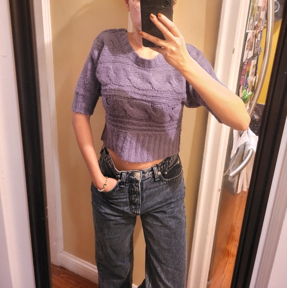 Sweaters - Purple crop knit sweater